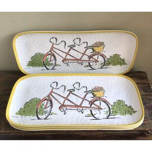 Set Of 4 - Tandem Bicycle - Threshold Melamine 14" X 7" Platter Plate Tray EUC